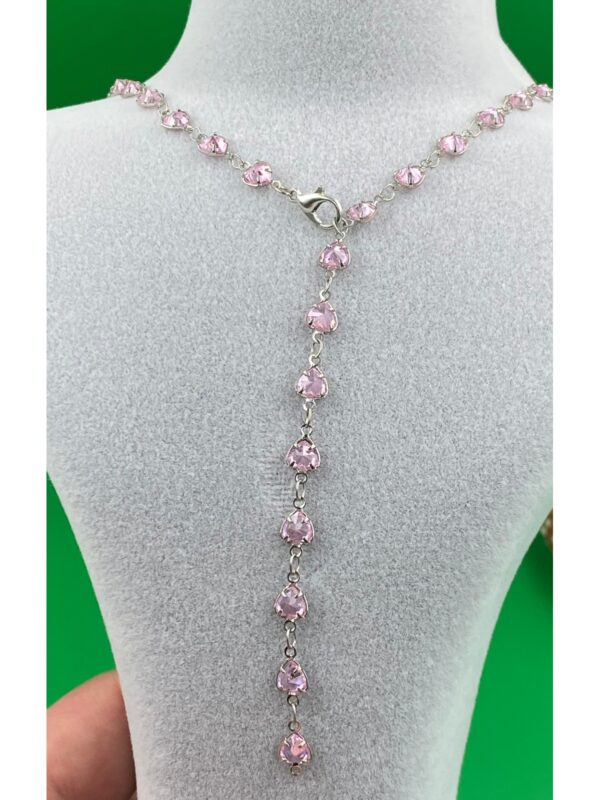 Y Model Minimal Pembe Kalpli Zirkon Taşlı Kolye - Görsel 2