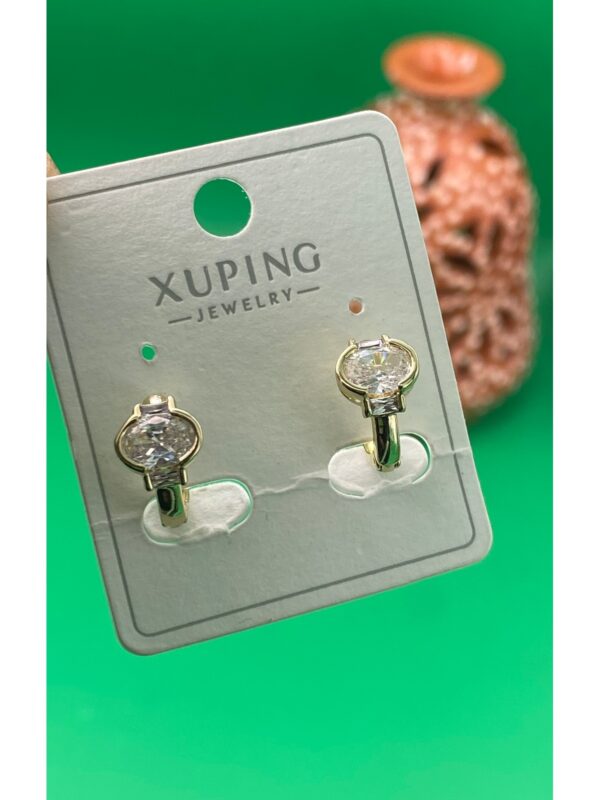 Xuping 14 ayar renginde minimal zirkon taşlı halka küpe - Görsel 2