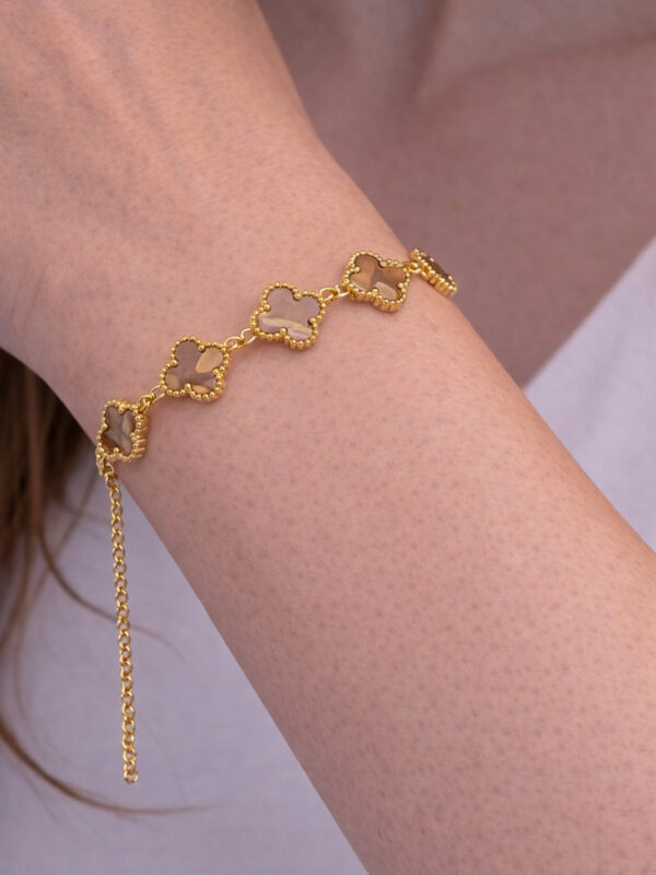 Gold Renk Yonca Desenli Çelik 316L Bileklik - Görsel 1