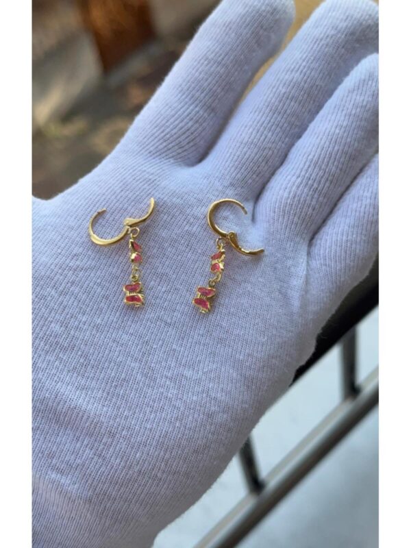 Kadın Gold Renk Sallantılı Pembe Kelebek Model Küpe - Görsel 2