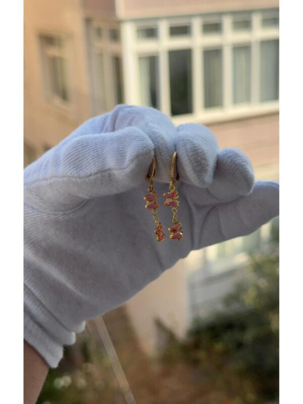 Kadın Gold Renk Sallantılı Pembe Kelebek Model Küpe - Görsel 3