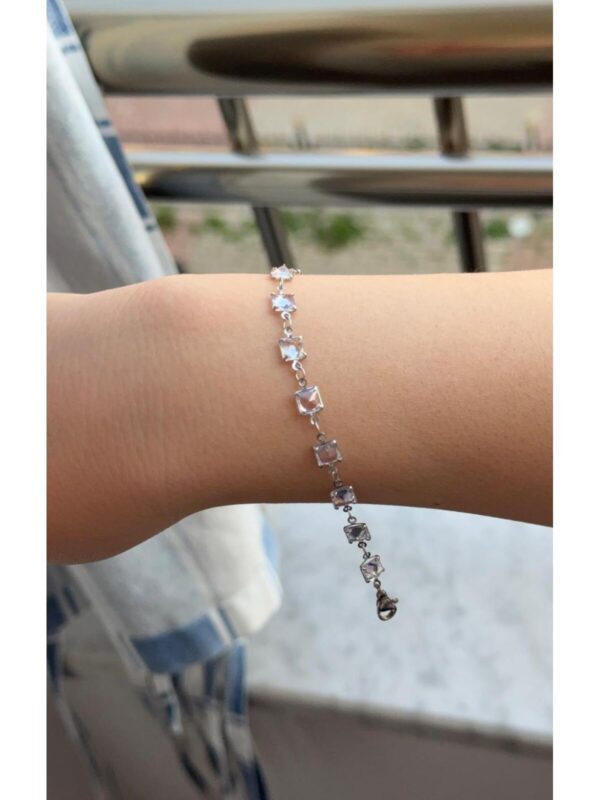 Kadın Gümüş Renk Prenses Kesim Zirkon Taşlı Bileklik 18 CM - Görsel 1