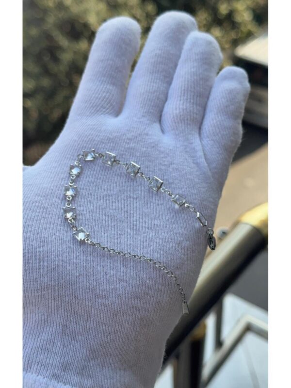 Kadın Gümüş Renk Prenses Kesim Zirkon Taşlı Bileklik 18 CM - Görsel 2