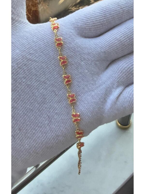 Kadın Gold Renk Pembe Kelebek Model Bileklik 18 CM - Görsel 2