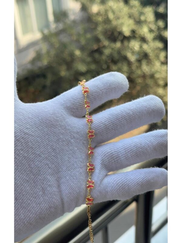Kadın Gold Renk Pembe Kelebek Model Bileklik 18 CM - Görsel 3