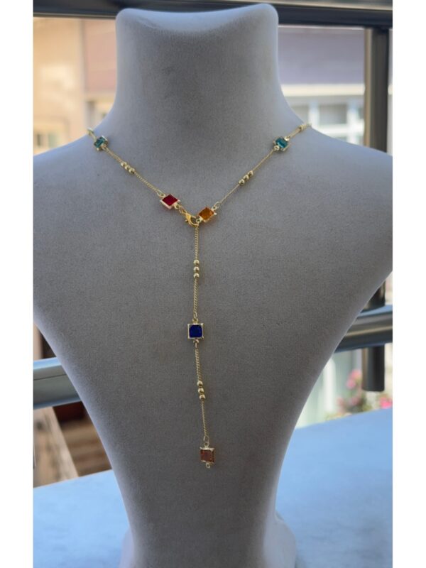 Kadın Gold Renk Zirkon Taşlı Y Model Şık Tasarım Kolye - Görsel 1