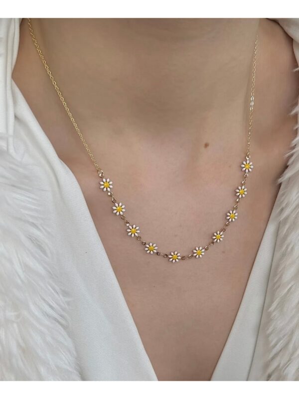 Kadın Gold Renk Papatya Model Şık Tasarım Kolye 45 CM - Görsel 3