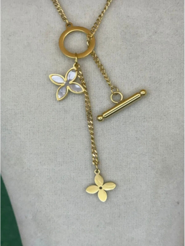 Kadın Gold Renk Çelik Yonca Model Üst Segment Kolye 45 CM - Görsel 1