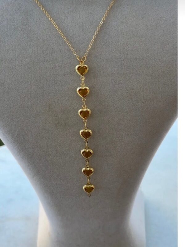 Kadın Gold Renk Zirkon Taşlı Kalpli Y Model Kolye 45 CM - Görsel 2