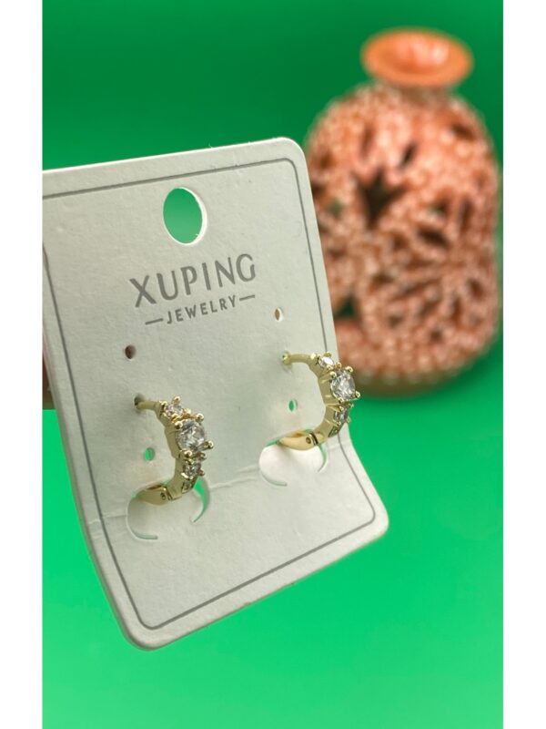 Xuping 14 ayar renginde zirkon taşlı minimal halka küpe - Görsel 3
