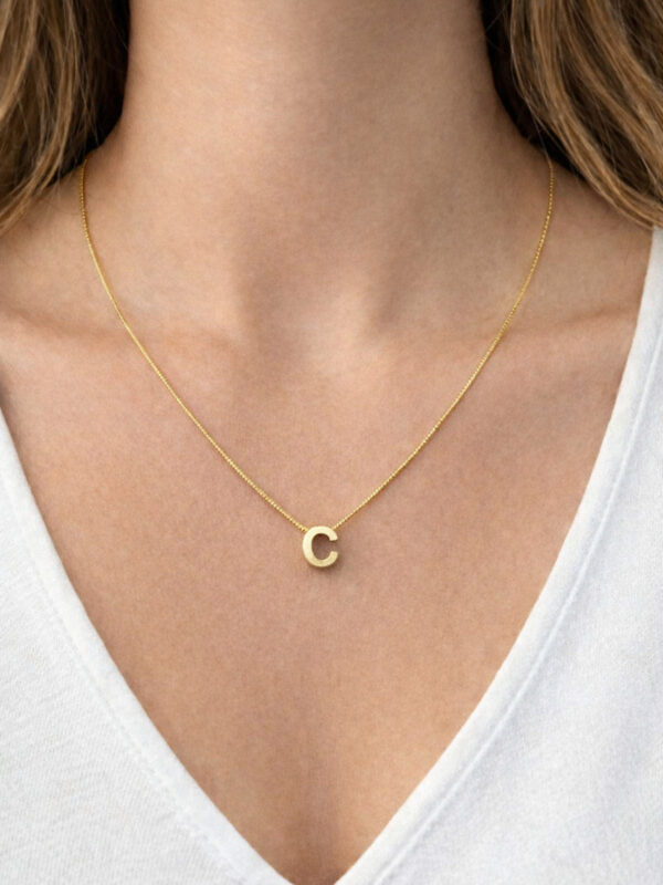 14K Altın Renginde C Harf Minimal Model Çelik Kadın Kolye - Görsel 1