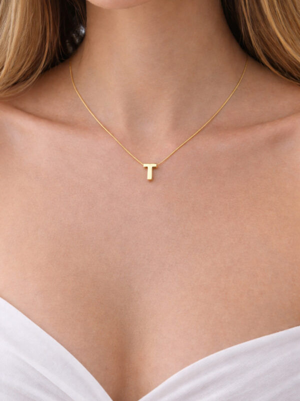 14K Altın Renginde T Harf Minimal Model Çelik Kadın Kolye