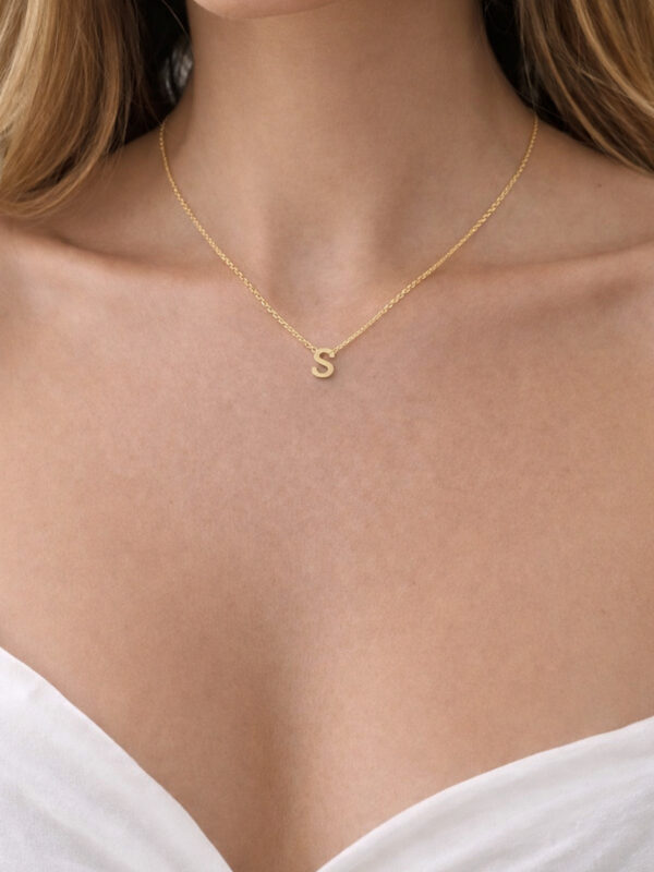14K Altın Renginde S Harf Minimal Model Çelik Kadın Kolye - Görsel 1