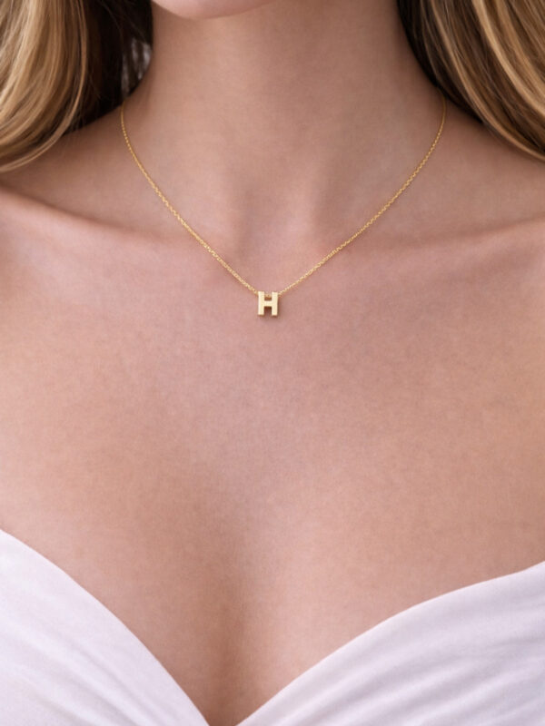 14K Altın Renginde H Harf Minimal Model Çelik Kadın Kolye - Görsel 1