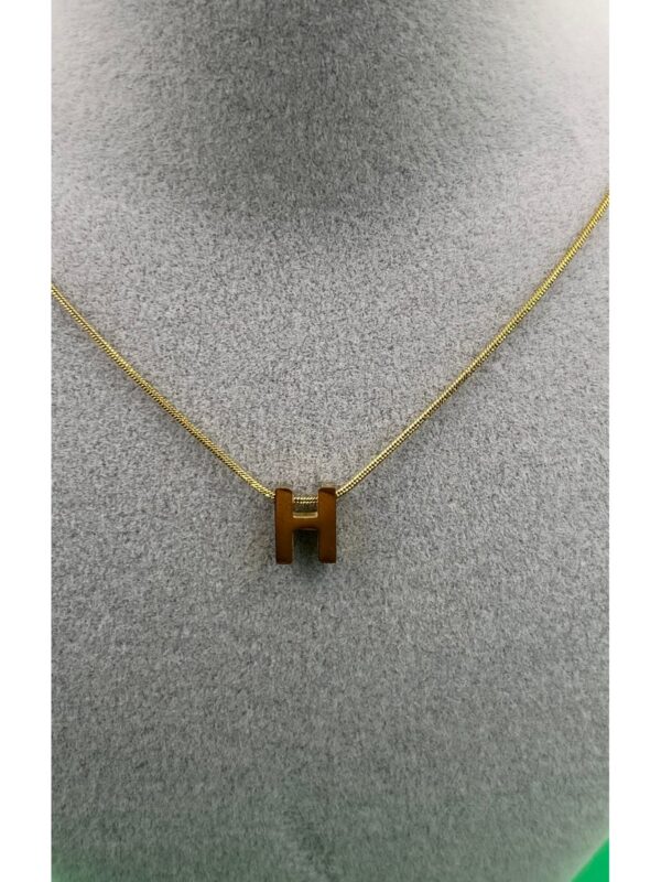 14K Altın Renginde H Harf Minimal Model Çelik Kadın Kolye - Görsel 2