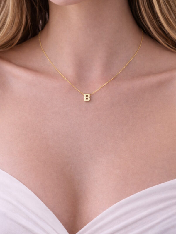 14K Altın Renginde B Harf Minimal Model Çelik Kadın Kolye - Görsel 1