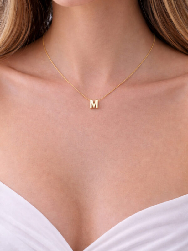 14K Altın Renginde M Harf Minimal Model Çelik Kadın Kolye - Görsel 1