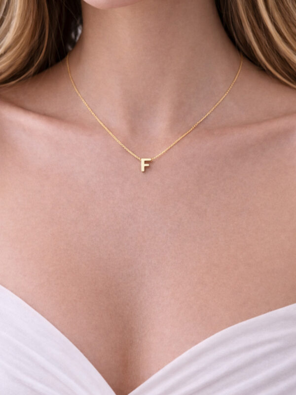 14K Altın Renginde F Harf Minimal Model Çelik Kadın Kolye - Görsel 1