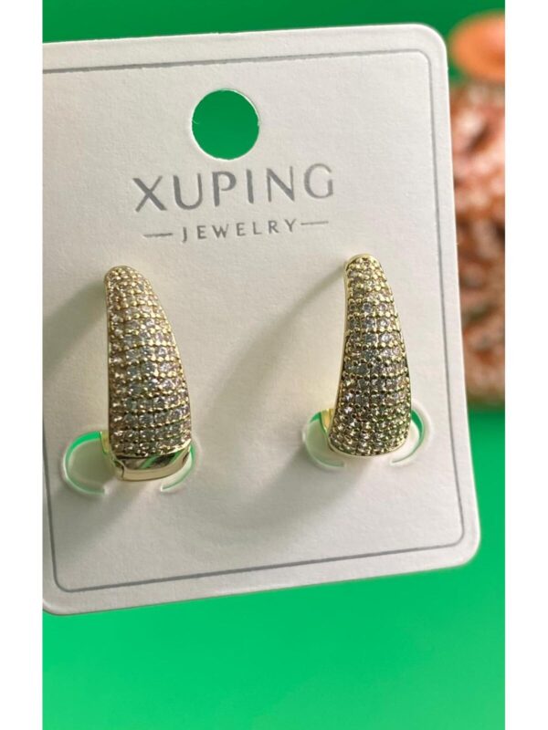 Xuping altın renginde damla model zirkon taşlı model çelik kadın küpe - Görsel 3