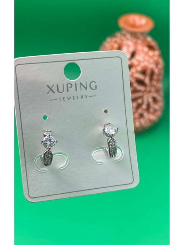 Xuping gümüş renk tek taşlı minimal halka küpe - Görsel 2
