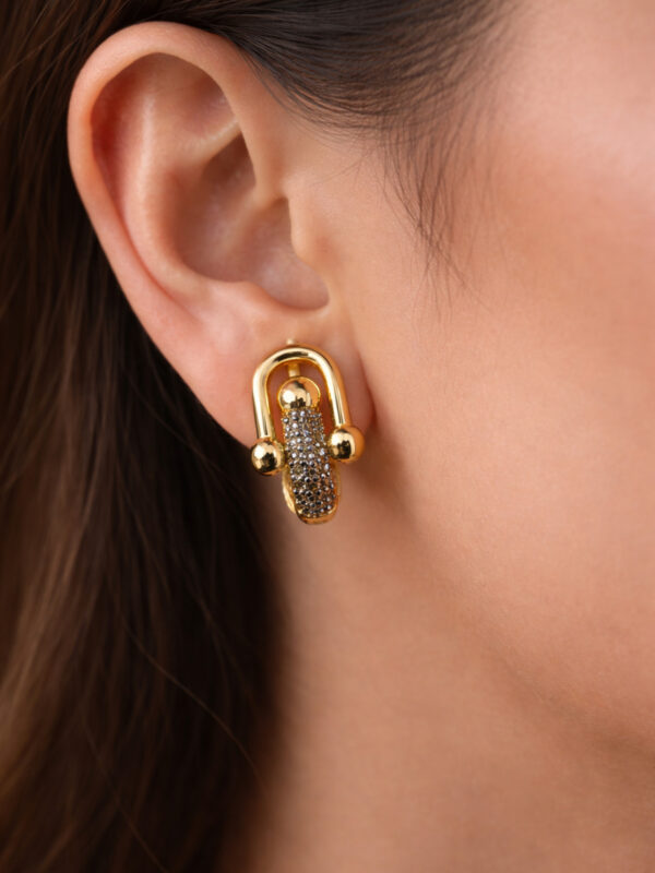 Xuping Altın Renginde Ataç Figürlü Zirkon Taşlı Çelik Küpe - Görsel 1