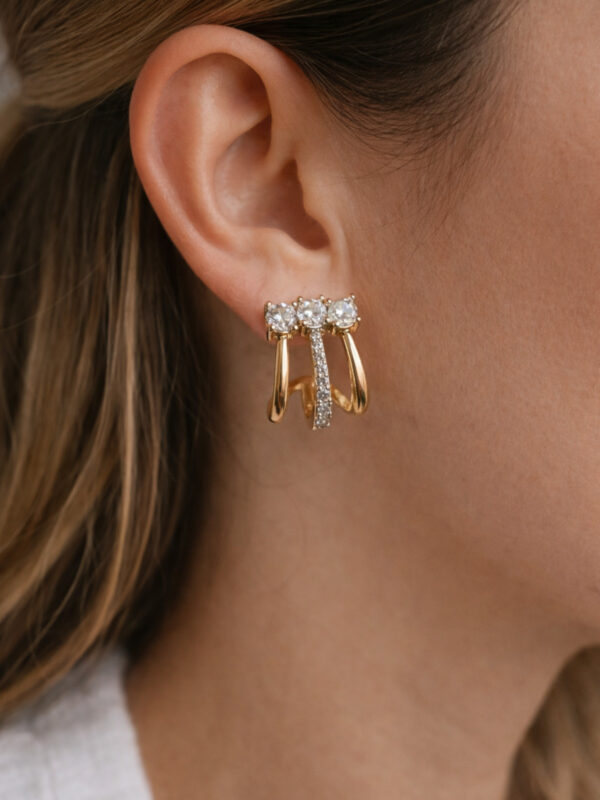 Xuping Rose Gold Zirkon Taşlı 3 lü Kadın Çelik Küpe - Görsel 1