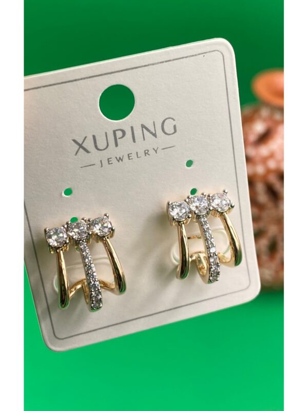 Xuping Rose Gold Zirkon Taşlı 3 lü Kadın Çelik Küpe - Görsel 2