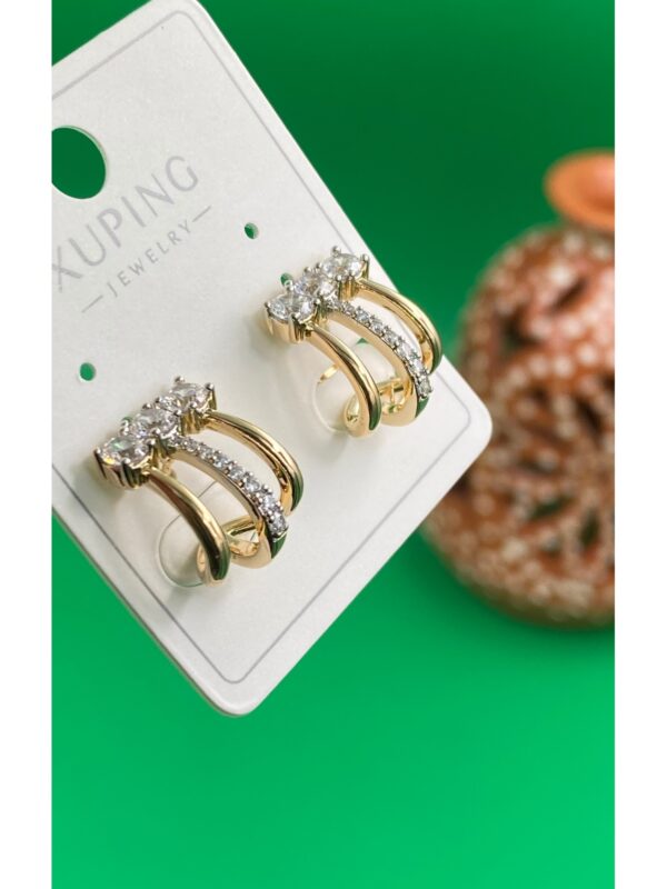 Xuping Rose Gold Zirkon Taşlı 3 lü Kadın Çelik Küpe - Görsel 3
