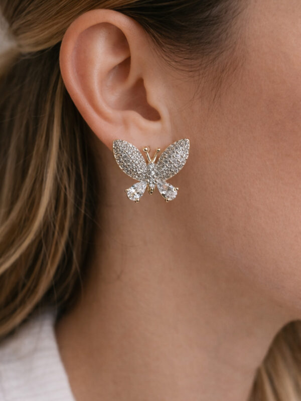 Xuping Rose Gold Kelebekli Model Zirkon Taşlı Kadın Çelik Küpe - Görsel 1