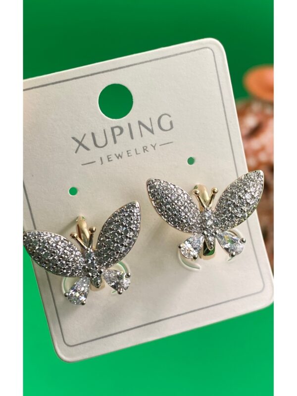 Xuping Rose Gold Kelebekli Model Zirkon Taşlı Kadın Çelik Küpe - Görsel 2