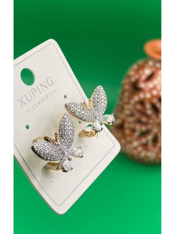 Xuping Rose Gold Kelebekli Model Zirkon Taşlı Kadın Çelik Küpe - Görsel 3