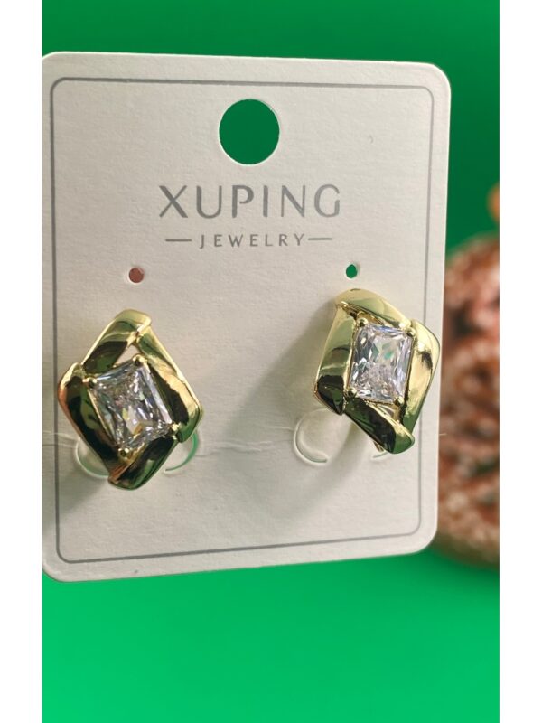 Xupin altın renginde Ortası Zirkon Taşlı VIP kadın küpe - Görsel 2