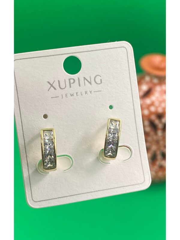 Xuping 14K altın renginde kare taşlı halka çelik kadın küpe - Görsel 2