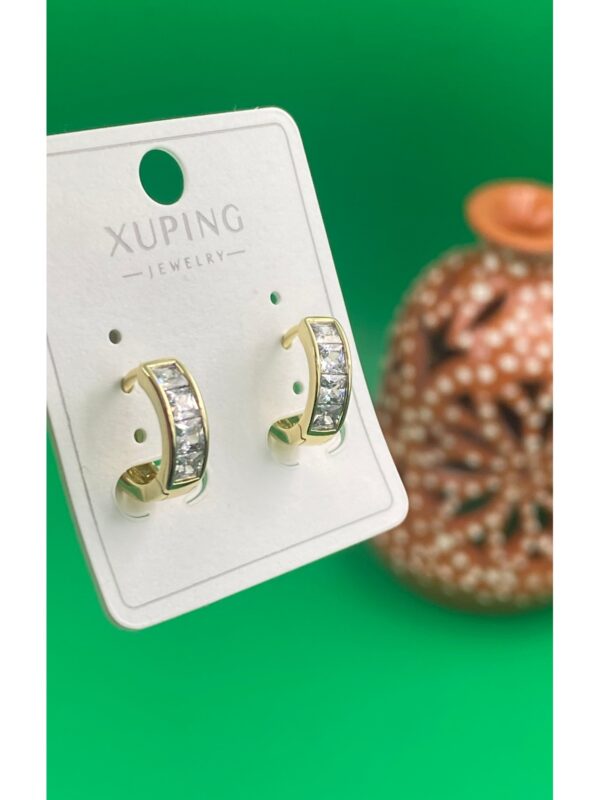 Xuping 14K altın renginde kare taşlı halka çelik kadın küpe - Görsel 3