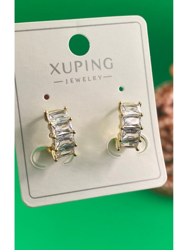 Xuping 14K Altın Renginde Zirkon Taşlı Halka Model Çelik Kadın Küpe - Görsel 2