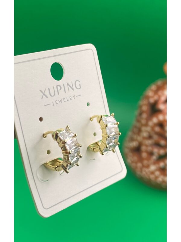 Xuping 14K Altın Renginde Zirkon Taşlı Halka Model Çelik Kadın Küpe - Görsel 3