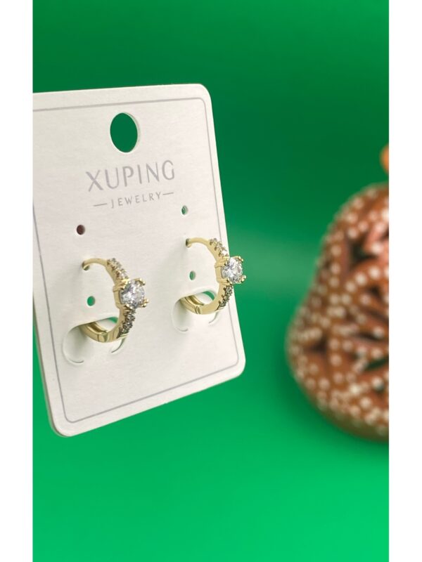 Xuping 14K altın renginde tek taş detaylı küçük halka küpe - Görsel 3