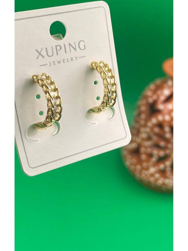 Xuping gold renk burgu model zirkon taşlı halka çelik kadın küpe - Görsel 2