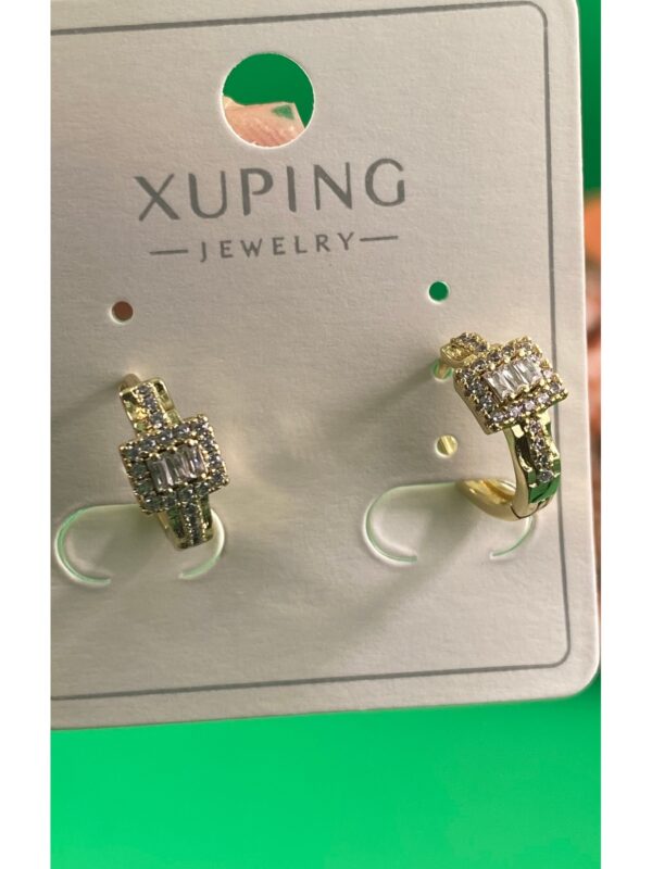 Xuping Baget Taşlı 14K Altın Rengi Çelik Kadın Küpe - Görsel 2