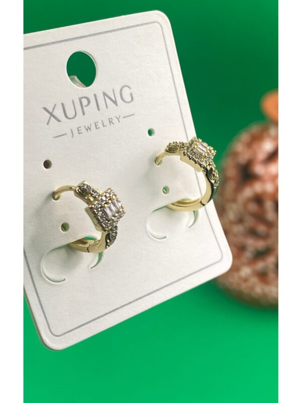 Xuping Baget Taşlı 14K Altın Rengi Çelik Kadın Küpe - Görsel 3