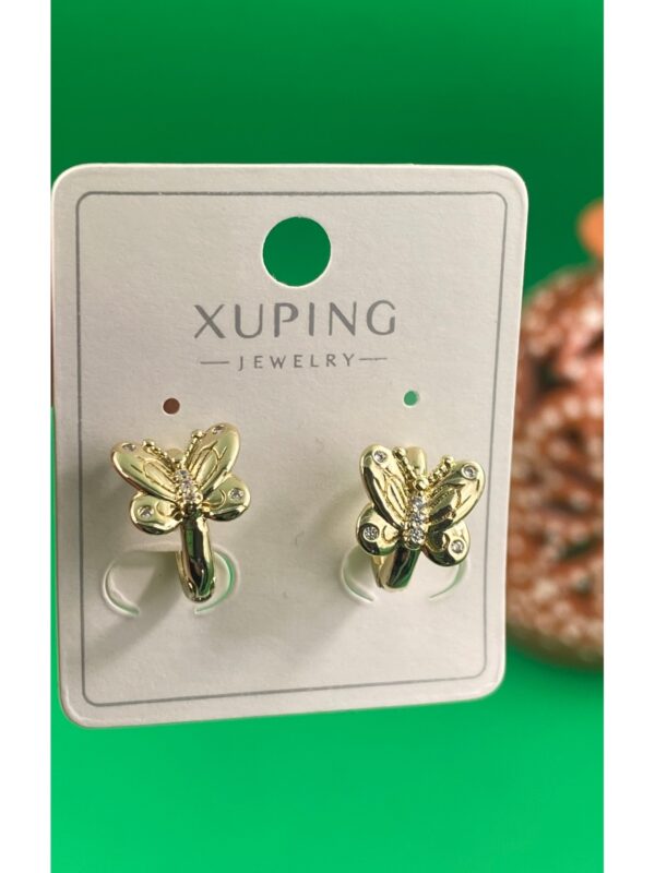 Xuping 14K Altın Renginde Kelebek Detaylı Zirkon Taşlı Küpe - Görsel 2