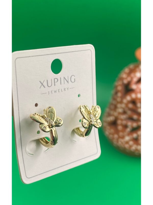 Xuping 14K Altın Renginde Kelebek Detaylı Zirkon Taşlı Küpe - Görsel 3