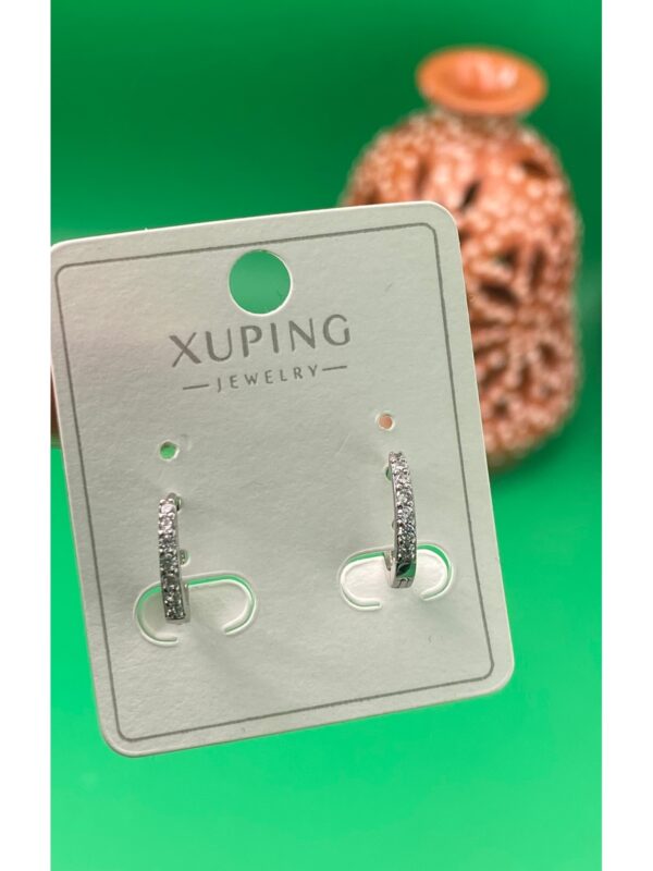 Xuping gümüş renk minimal zirkon taşlı halka küpe - Görsel 3