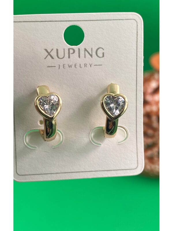 Xuping 14K Altın Renginde Kalpli Zirkon Taşlı Halka Küpe - Görsel 2