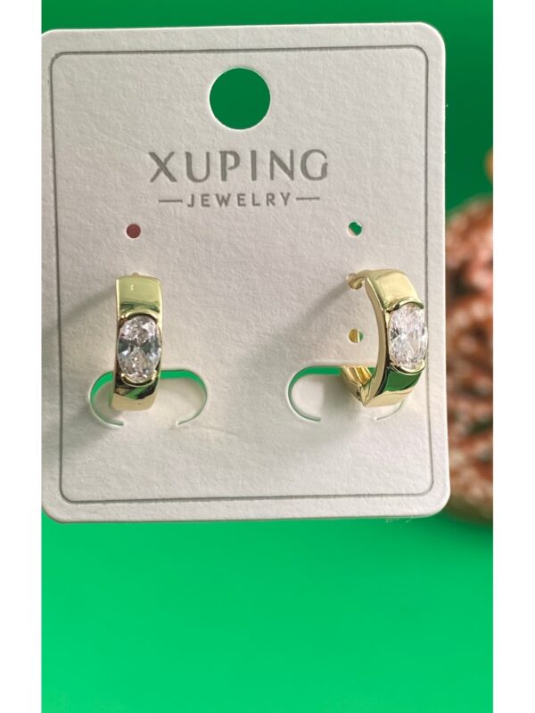 Xuping 14K altın renginde oval tek taşlı halka küpe - Görsel 2