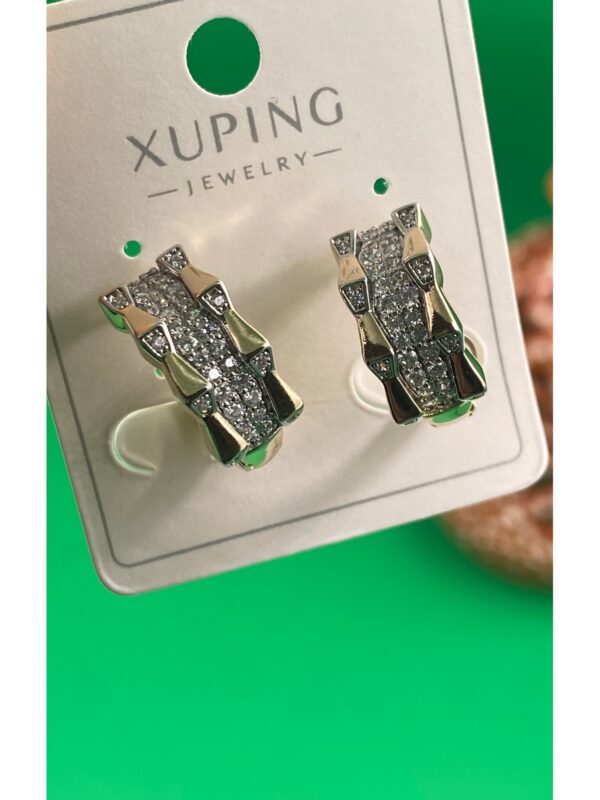 Xuping Rose Gold 2 sıralı Zirkon Taşlı Çelik Kadın Küpe - Görsel 3
