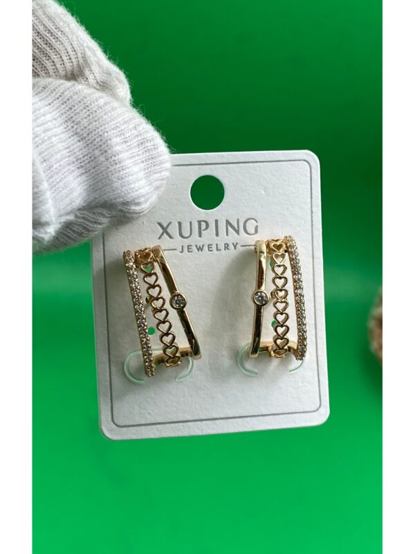Xuping Rose Gold 3 lü Zirkon Taşlı Şık Tasarım Kadın Küpe - Görsel 2
