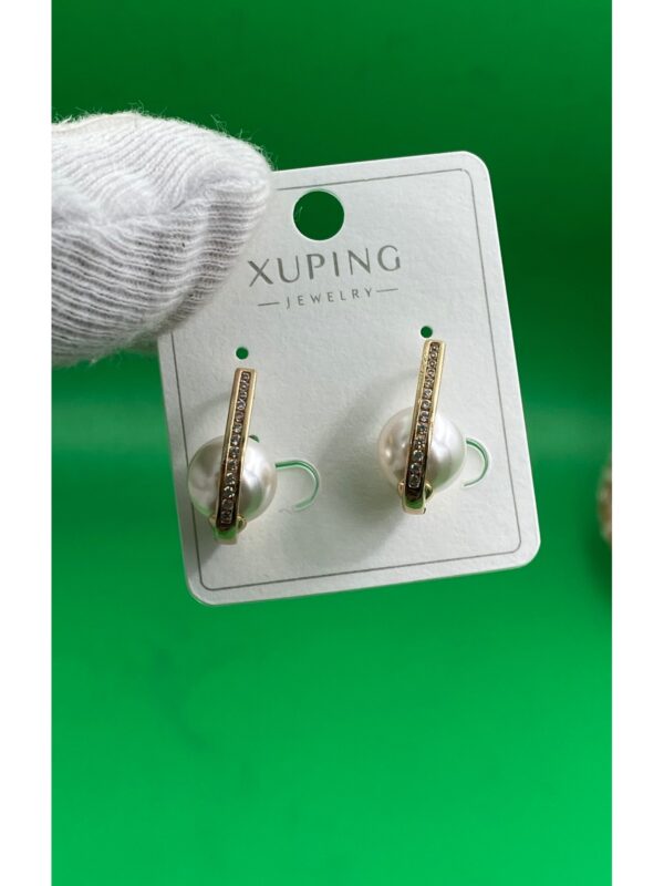 Xuping Rose Gold İnci Detaylı Zirkon Taşlı Kadın Çelik Küpe - Görsel 2