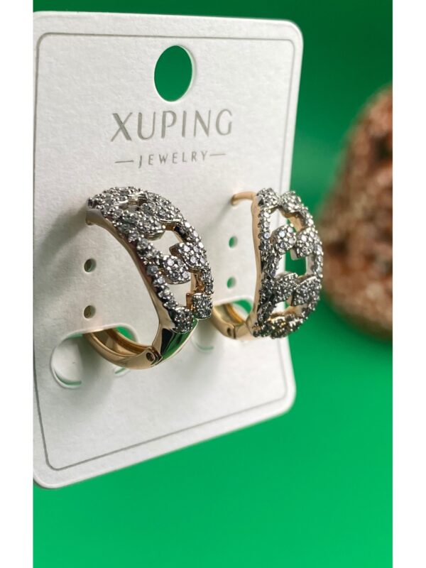 Xuping Rose Gold Zincir Desenli Taşlı Halka Küpe - Görsel 3