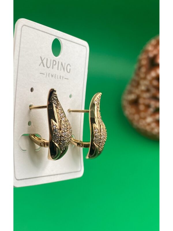 Xuping Rose Gold Yaprak Desenli Taşlı Kadın Çelik Küpe - Görsel 2